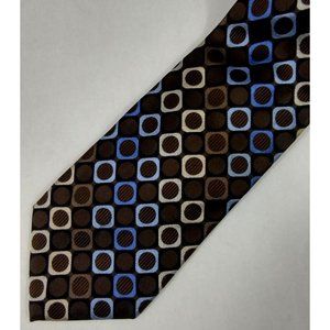 Joseph Abboud Mens Tie Necktie SILK brown blue silver cream circles geometric